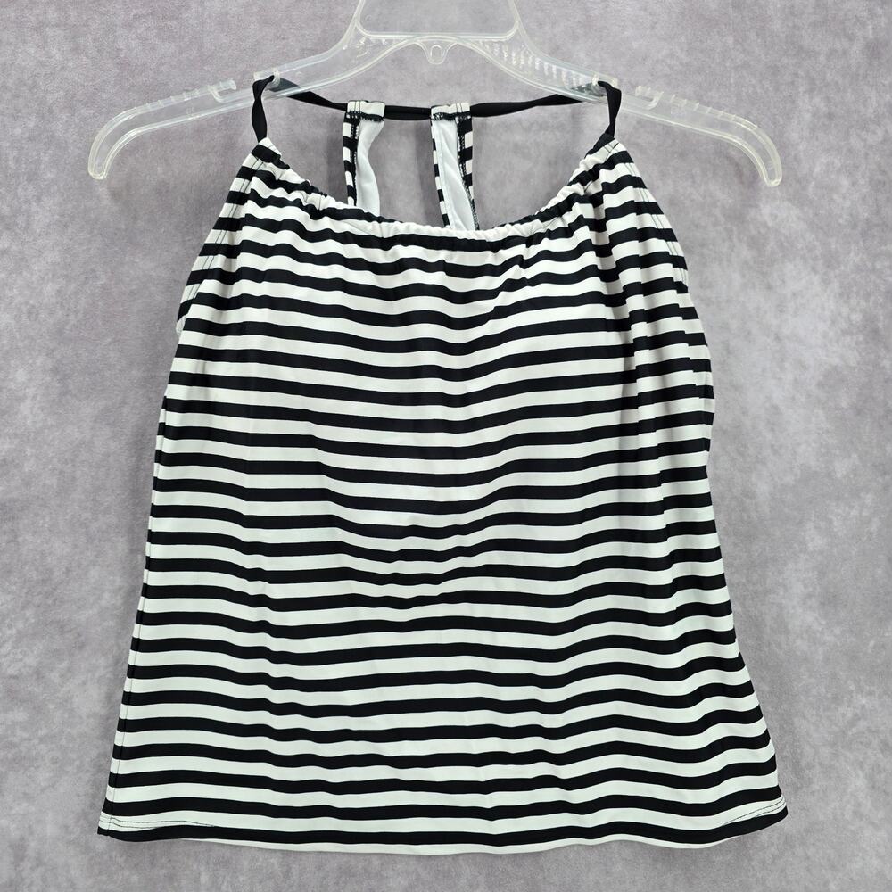 Kona Sol Black White Stripe Padded Swimwear Tankini Tank Top M Medium